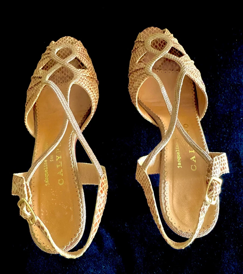 Zapatos de colección para mujer 7,5 de Jacqueline Schnabel, piel de serpiente con tiras tacones altos Foto 3 de 4