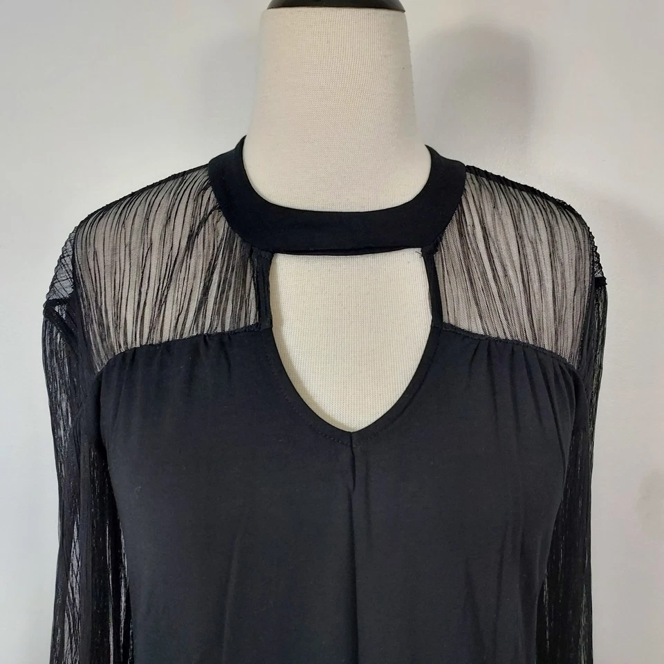 Camisa Maurices Whimsigoth para mujer talla mediana negra transparente encaje manga larga Foto 3 de 4
