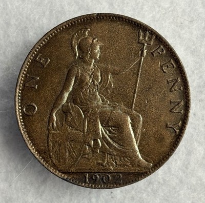 1902 UK Great Britain England One 1 Penny King Edward VII Excellent Condition