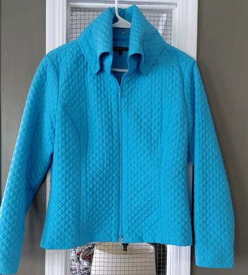 Samuel Dong Art to Wear Large Blue Quilted Jacket 100% Viscose Snap Collar L