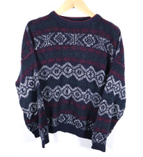 90s Geometric Pattern Sweater Men's XL Blue Green Chunky Knit Dad Style VTG