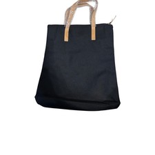 Black Canvas Tote Bag with Tan Handles Zipper Top Minimalist Shopper Handbag