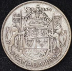 1950 (No Design 0) FINE Canadian Half Dollar, .800, Actual Silver Weight = .3oz.
