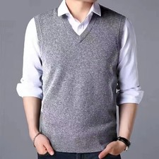 Men V-neck Knitted Vest Sleeveless Sweaters Jumper Pullover Casual Basic Casual