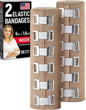 Premium Elastic Bandage Wrap - 2Pk - 6 in X 15Ft - Wide 18 Extra Clips