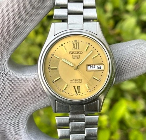 Vintage Seiko 5 Golden Sunburst Dial Automatic Japan Made Men's Watch 7s26-0490