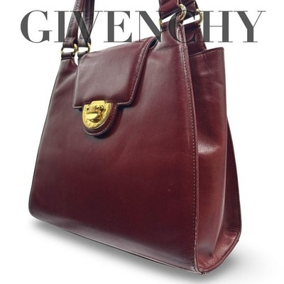 Givenchy Vintage Handbag Circle Logo Leather Bordeaux Authentic