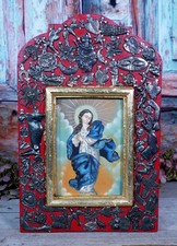 Virgin Immaculate Conception Retablo Milagros Original Painting Mexican Folk Art