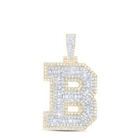 10K Gelbgold Echt Baguette Diamant Vereist Aus Brief B Initialen AnhäNger 1.33