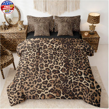 Leopard Print 7 Piece Bedding Set Queen Cheetah Decor Comforter Set with Sheets