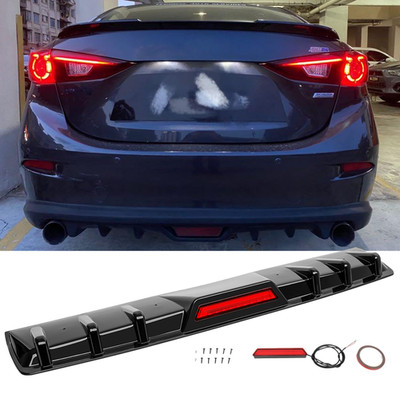 For Mazda 3 Axela 2019-2024 Glossy Black Rear Bumper Diffuser Lip w/ Led Light