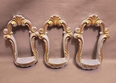 Set of 3 Vtg Small Hard Plastic Hang Up Wall Shelves Blue w Gold Colored Trim