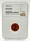 1954 (S) Lincoln Penny - NGC MS66 RD - Red Wheat Penny
