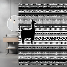 Black White Llama Striped Shower Curtain Boho Animal Print