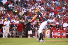 Jennie Finch pitching during the Taco Bell All-Star Legends & Cele- Old Photo
