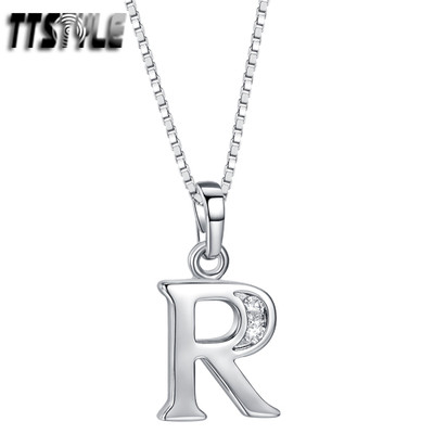 TTstyle 18K White Gold GP Letter F Pendant Necklace With 45//60cm Box Chain