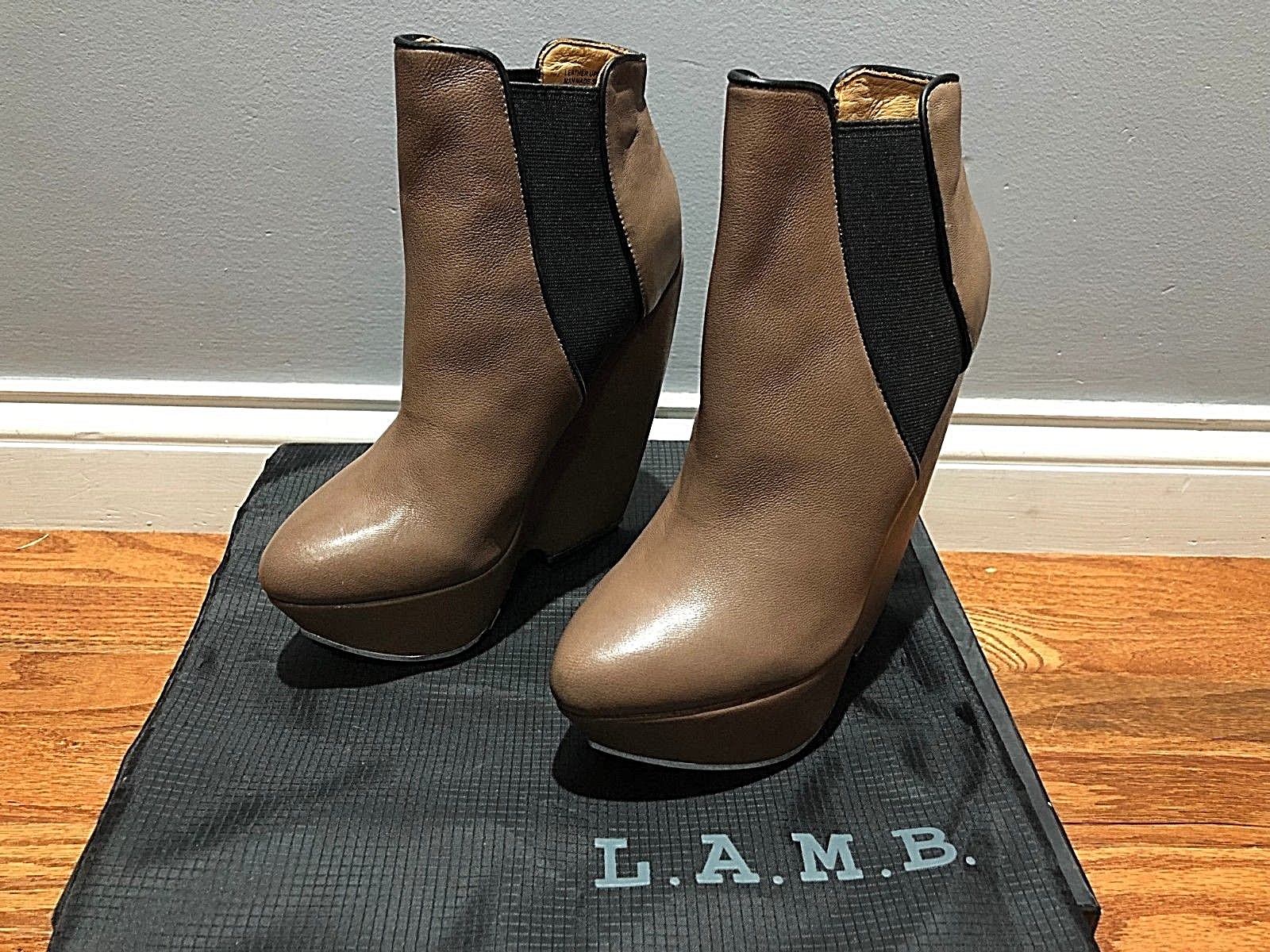 New L.A.M.B. Diva Taupe Black Leather Wedges Booties Booties Booties Size 6M 9e49d8 New L.A.M.B. Diva Taupe Black Leather Wedges Booties Booties Booties Size 6M 9e49d8