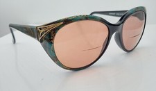 Vintage Marchon Sun Valley Black Green Oval Cat-Eyed Sunglasses FRAMES ONLY