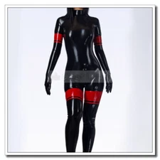 Latex Catsuit Red Trims Sexy Attractive Classic Bodysuit Customized 0.4mm B56
