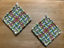 Handmade 2 Beautiful Cotton Woven Potholders Easter Spring Pastel 5 Colors Gift
