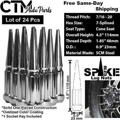 Spike Lug Nuts 20 Pc Installation Kit 14x1.5 Chrome For 5 Lug Vehicle Compatible with Chevy GMC Chrysler 