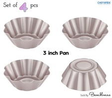Set of 4 Mini Flower Shaped Cake Pans 3" Non-Stick Pudding Mold Champagne Gold