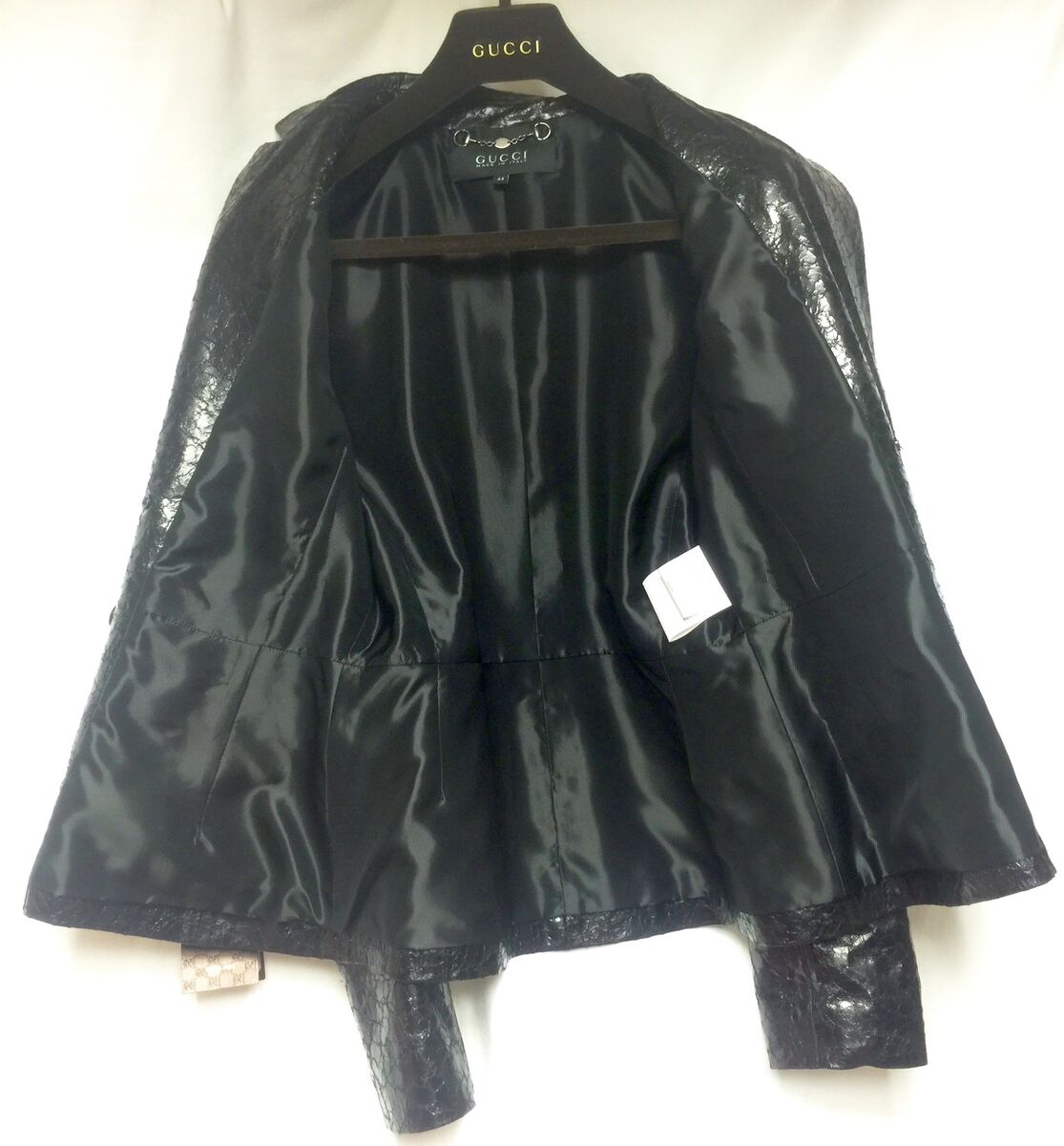 $3,450 Gucci 8 44 Crushed Leather Blazer Jacket Peplum Coat Women Gift NEW  ITALY
