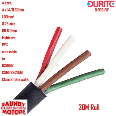 Durite 0-993-01F 4-adriges PVC-Mantel KFZ-/Anhängerkabel 30 Meter Rolle 8,75A
