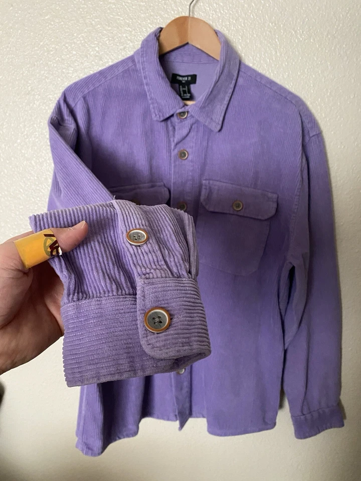 Forever 21 Men’s Corduroy Button Shirt Oversized Shacket Long Sleeve Purple L - Image 4 of 4
