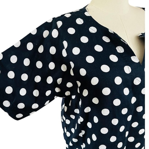 DAVID JONES 100% Pure Linen Navy Blue Spotty Short Sleeve Top Size XL/16 - Picture 3 of 4