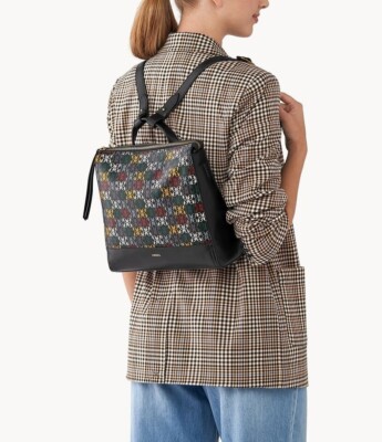 Fossil Elina Convertible Small Backpack black multicolor logo print.‎ Fossil Women main image 3