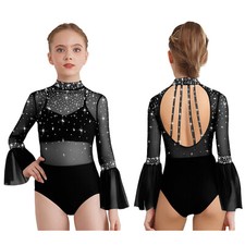 Kids Girls Rompers Ballet Bodysuit Class Unitard Flare Sleeve Leotard Modern