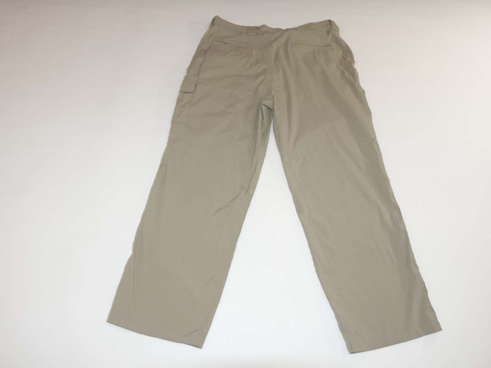 ExOfficio Men's Hiking Cargo Pants 36 x 28.5 Khaki Beige Flat Front Nylon Slacks