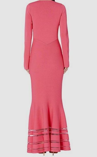 $1790 Zac Posen Women's Pink Stretch Long Sleeve Deep V Neck Sheath Dress Size M - Picture 3 of 4