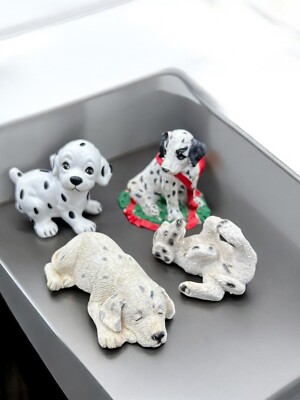 Set of 4 vintage Dalmation Dog Figurines Ceramic, Sandcast, Tom Rubel, ...