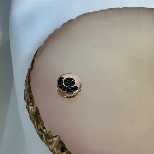 9ct Rose Gold & Black CZ Crystal Flat Round Bead Charm Circle Beads - Picture 5 of 8