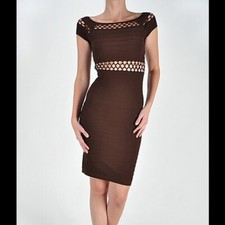 NEW Brown Short Sleeve Slimming Seamless Dress With Cutout Detailing One Size