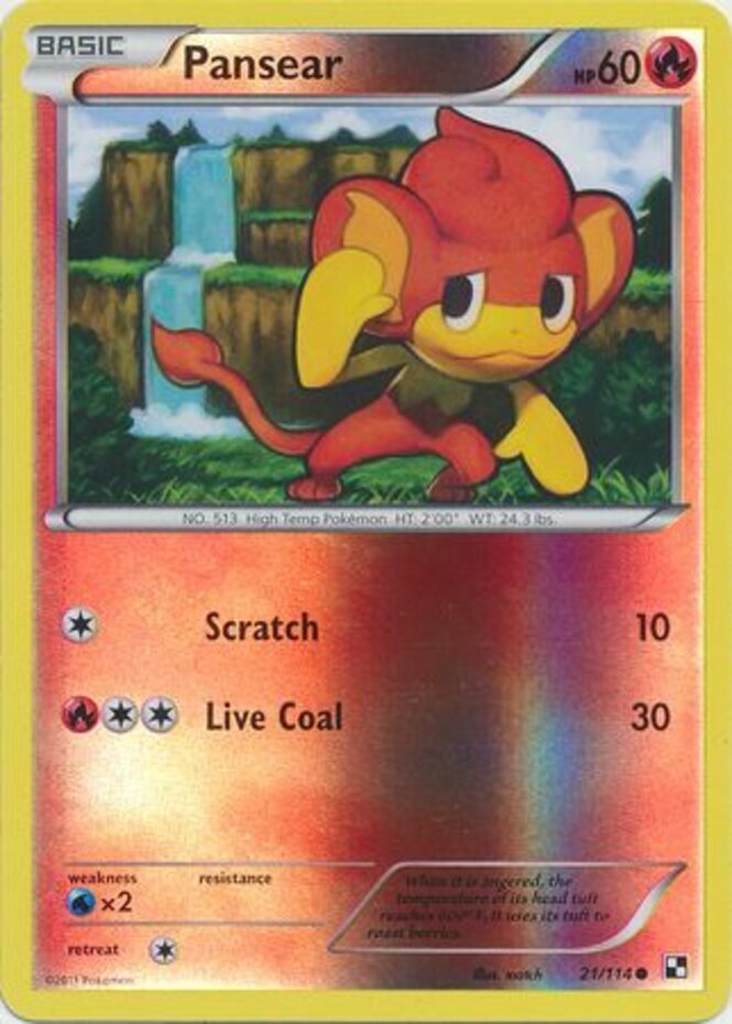 Pansear - 21/114 - Common - Reverse Holo LP, English Pokemon Black and White