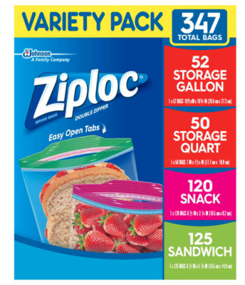Ziploc Variety Pack mit verschiedenen Beutelgrößen (347 Beutel insgesamt)