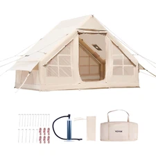 Inflatable Glamping Tent 3-5 Person 4-Season Waterproof Yurt w/ Stove Jack Pump