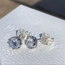 Brand New Genuine Pandora S925 CLEAR Sparkling Crown Stud CZ Earrings 298311CZ