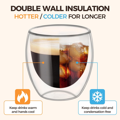 8Oz Glass Coffee Mugs Set of 6, Double Walled Insulated Thermal Mugs for Latte C - Picture 3 of 9