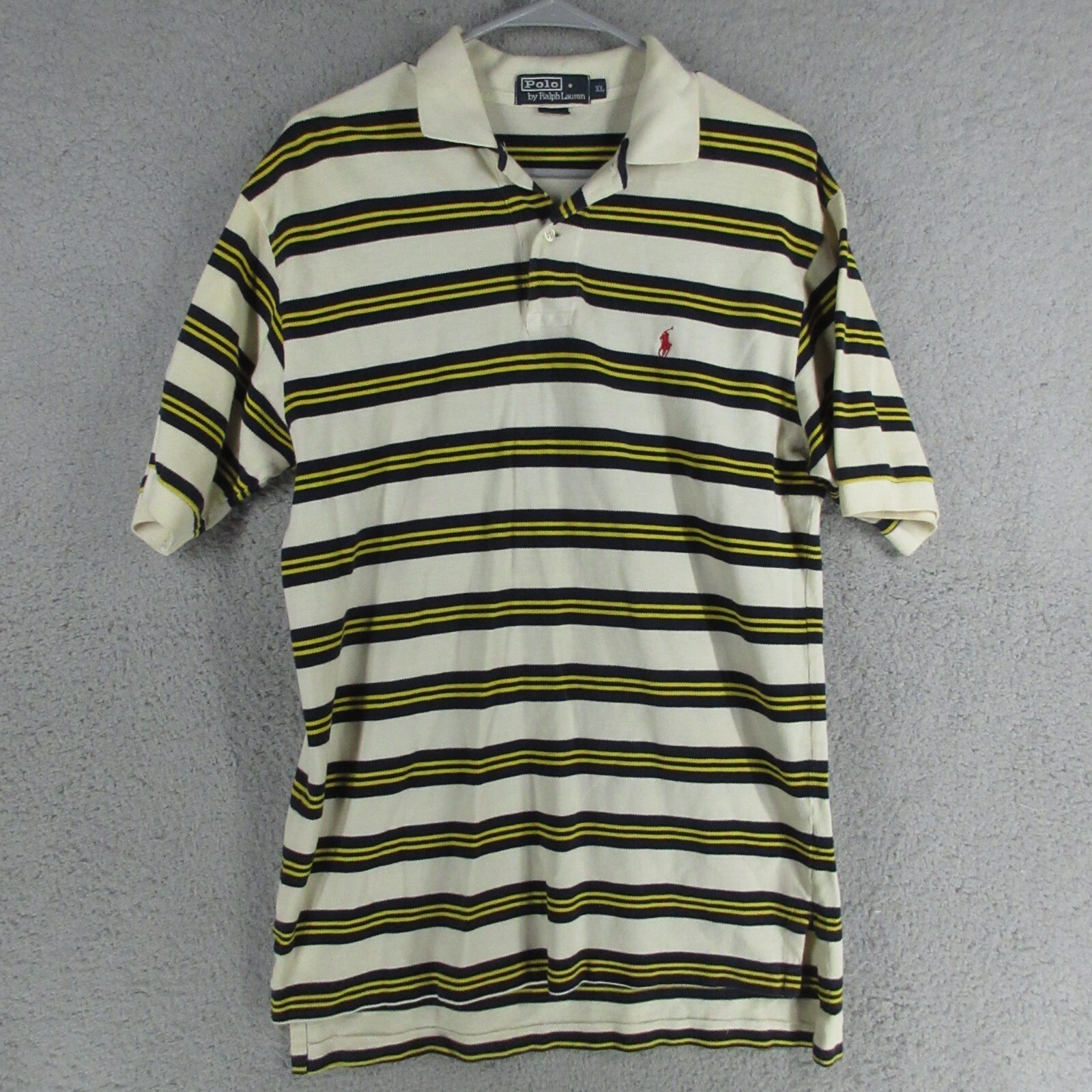 Polo Ralph Lauren Camicia XL avorio a righe lavorata a maniche corte piccolo pony colletto