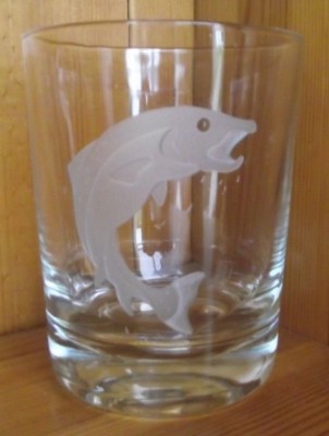 REIMS FRANKREICH GEÄTZTES GLAS BECHER LACHS HÖHE 33/4 ZOLL (9,5 CM)