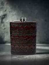 Stainless Steel 8oz Hip Flask Genuine Leathe Brown Leather Covering New