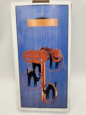 Vintage Halloween Metal Wind Chime Orange Pumpkins and Black Cats Made in Taiwan