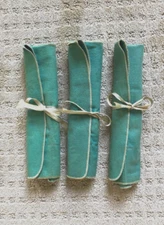 Birks Set/3 Green Anti-Tarnish Silverware Storage Tie-Roll Pouch 1940's