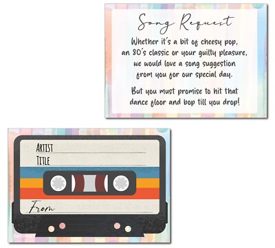 25 oder 50 Shabby Chic Songwunschkarten - Retro Kassette Band Hochzeitseinladung