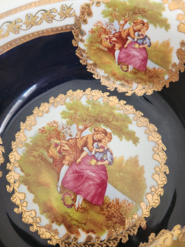 Limoge Design Deko Fragonard Porzellan Schale 3 Beine Kobalt Gold ohne Mängel - Bild 9 von 20
