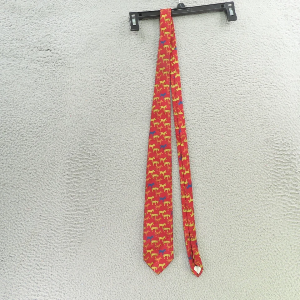 Corbata de cuello Ben plateada para hombre seda inglesa roja amarilla caballos 3,25" 58" hecha a mano Reino Unido Foto 3 de 4